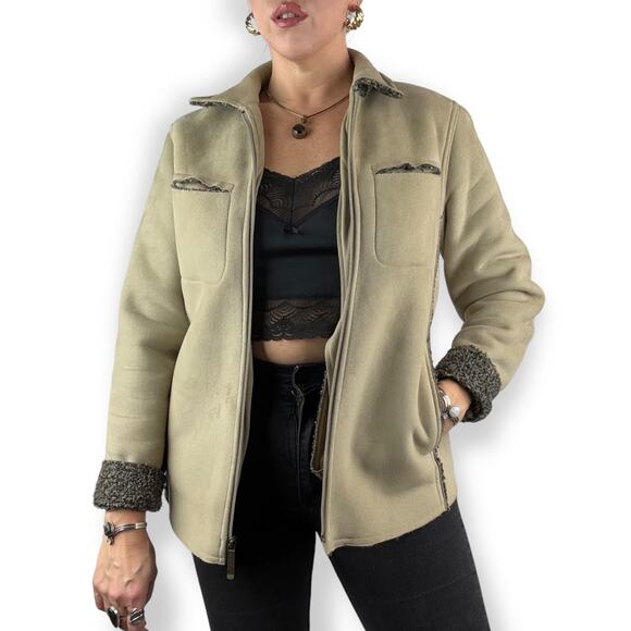 WOOLRICH khaki faux suede shearling winter coat - Picture 9 of 16